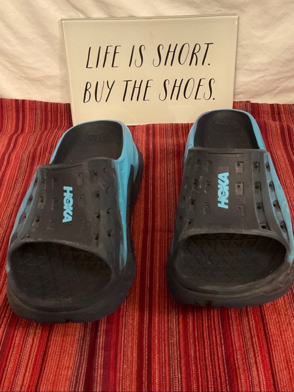 Unisex Hoka Black and Blue Slide Sandals M8, W10